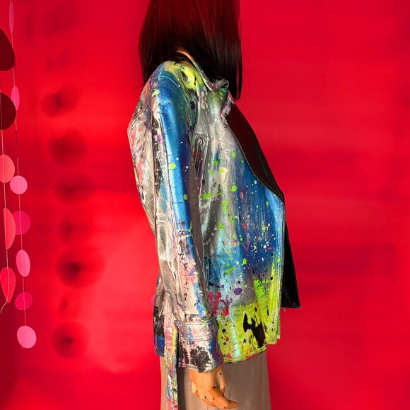 Upcycled Unique Abstract Leather Jacket – Festival & Street Style Fashion - Picture 7 of 12